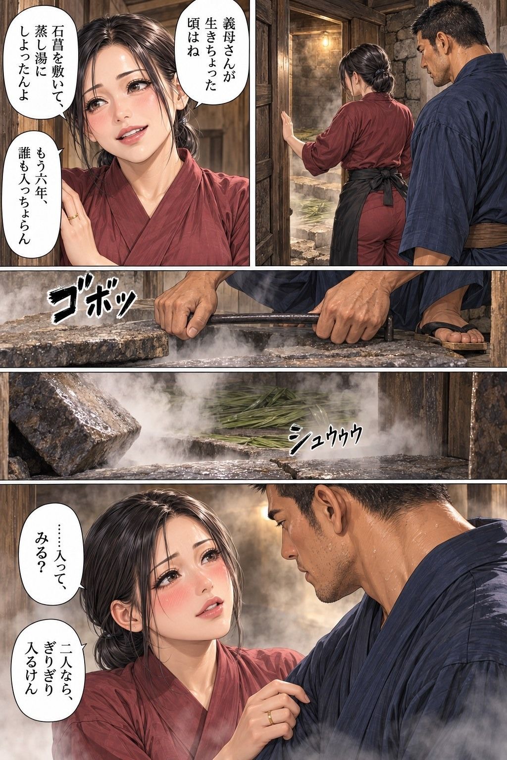 別府鉄輪 湯けむりの蒸し小屋 第1話 39歳の人妻が、湯を掘りに来た職人と湯気の石室にこもる 画像5