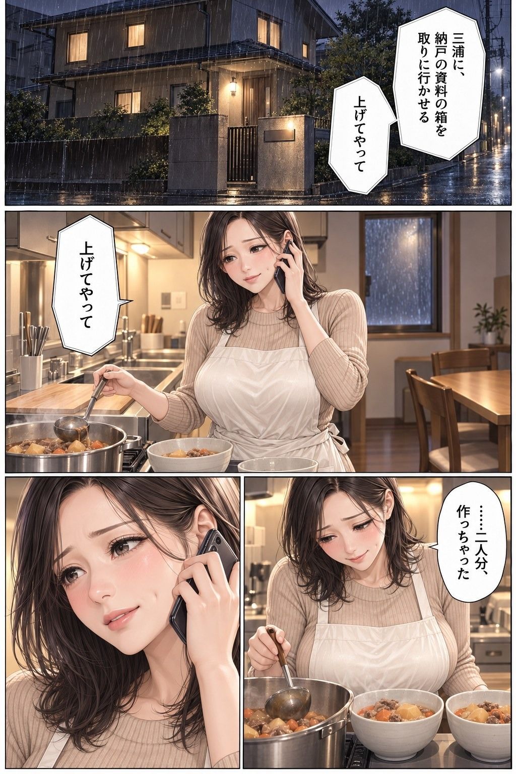 夫の後輩と留守の家 第1話 夫が出張中の台所で、38歳の妻が夫の後輩に抱きすくめられる 画像1