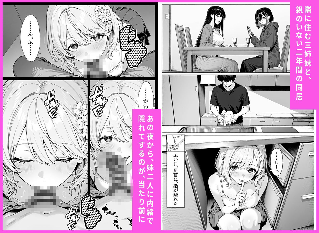 隣の美女三姉妹と毎晩中出しハーレム同居性活 〜妹たちに内緒で、ギャルの長女とメイド・お風呂・制服・ナースで中出し三昧の秘密の一週間〜 画像1