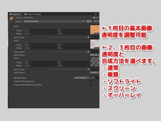 3つの画像を合成するマテリアル・シェーダー〜Unityアセット 画像2