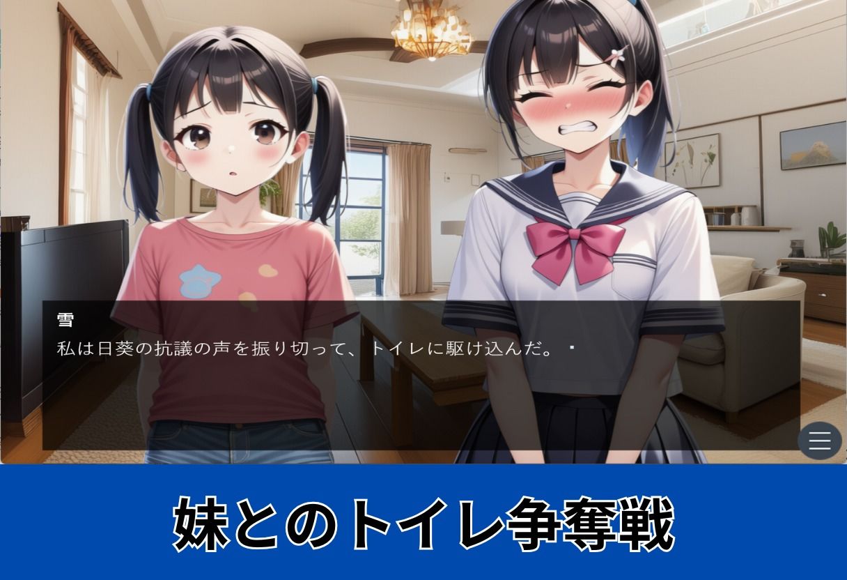 サンプル画像4:【おしがま】姉妹でおしっこ！〜野ション/お風呂/トイレで放尿するJK〜(マンタ太郎) [d_699994]