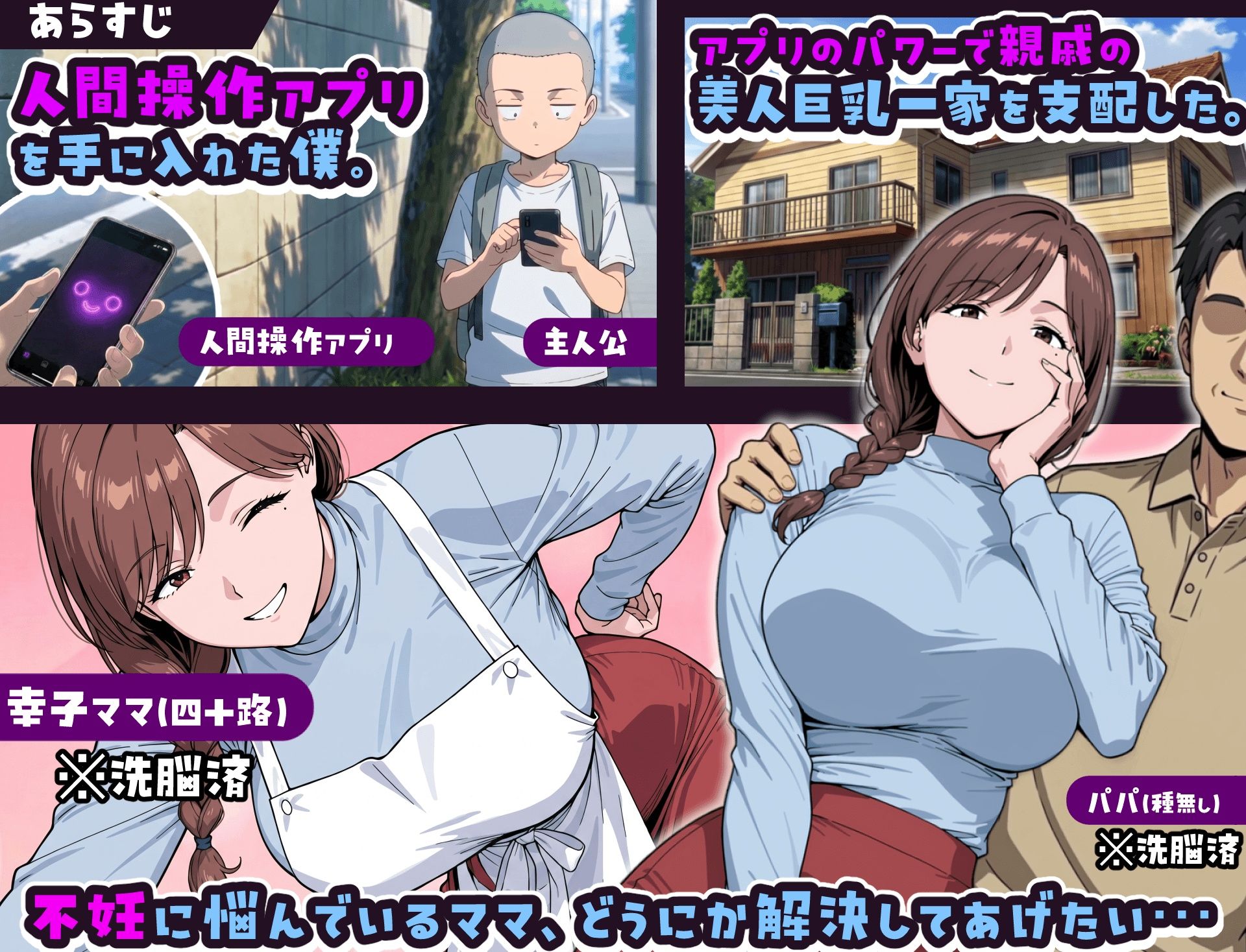 人間操作アプリで巨乳ママと子作りする話 サンプル画像1