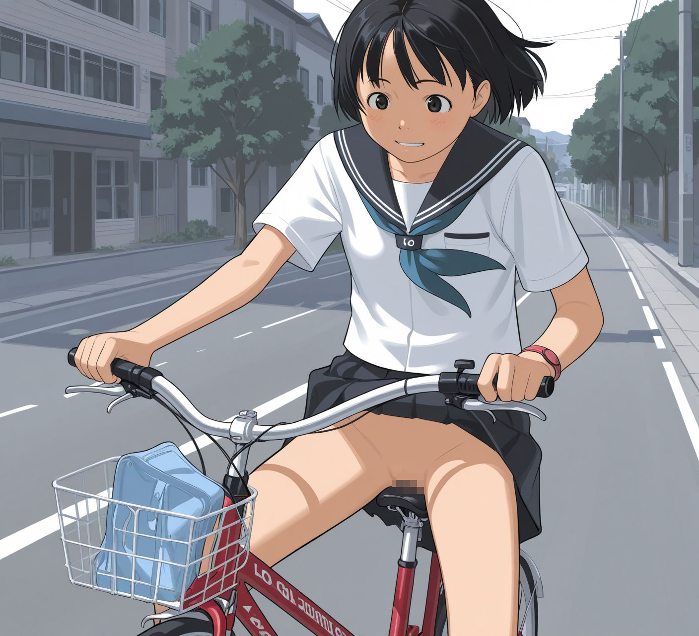 【ノベルゲーム】制服でノーパン自転車登校する法律ができた女子校生ww【画像30枚付き】 お尻丸見え 下半身全裸 露出 JK達にいたずらする物語 トイレン サンプル画像 6