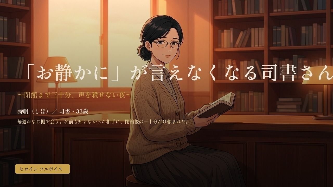 「お静かに」が言えなくなる司書さん 〜閉館まで三十分、声を殺せない夜〜の作品画像 1