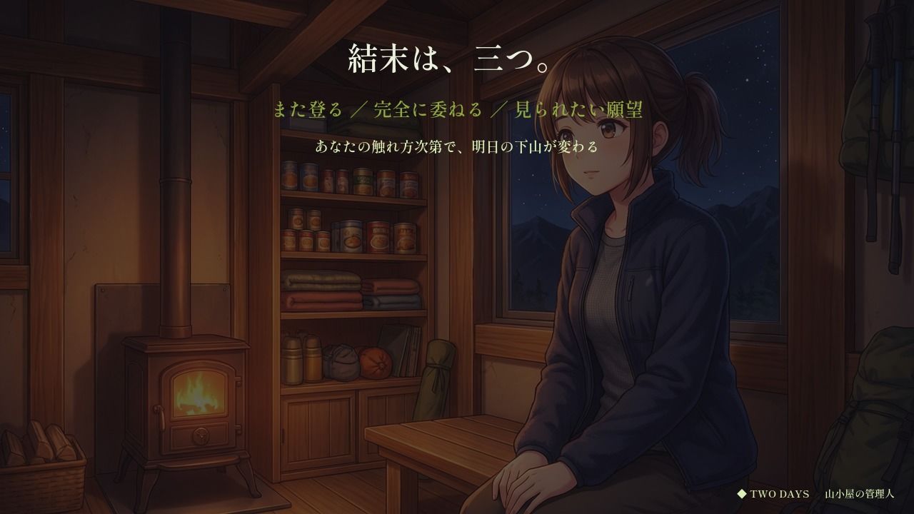 宿泊客には笑顔だけの山小屋の管理人さん 〜下山できない二日間、ストーブの前で〜