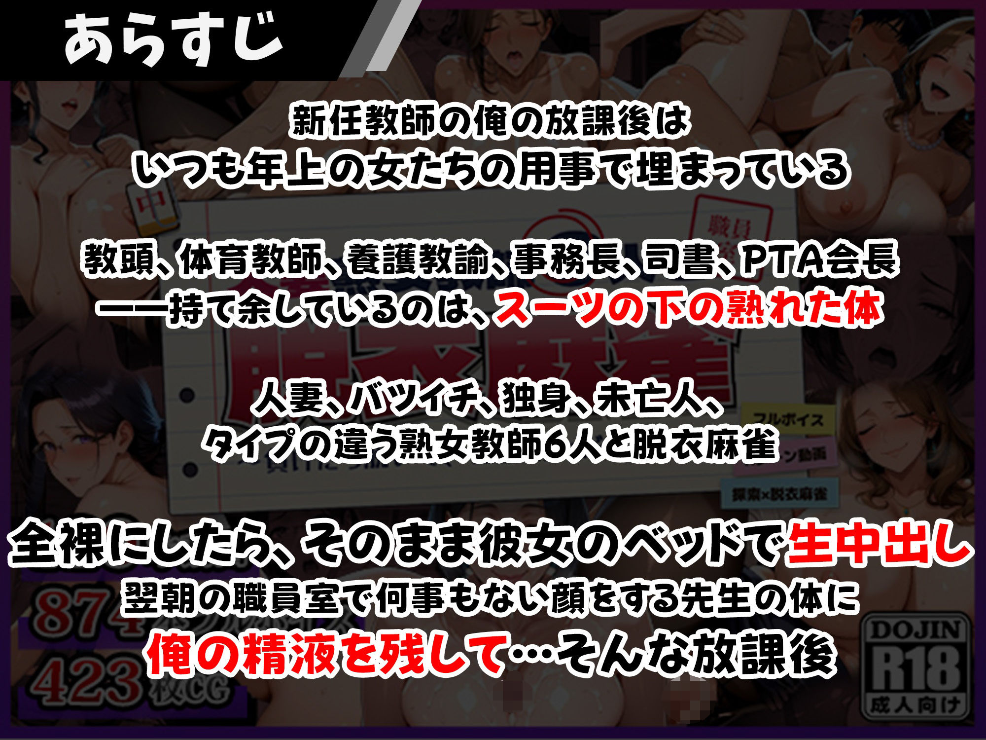 人妻熟女教師6人と脱衣麻雀 〜負けたら脱いで、全部脱いだらハメる〜 サンプル1