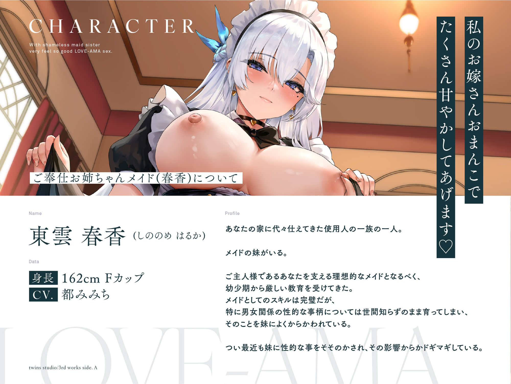 サンプル画像1:【期間限定あまあまSALE40％OFF！】ハレンチ姉メイドとラブあま極楽セックス〜純潔ハレンチま◯こに嫁確定妊娠中出し〜(ついんずstudio) [d_570471]