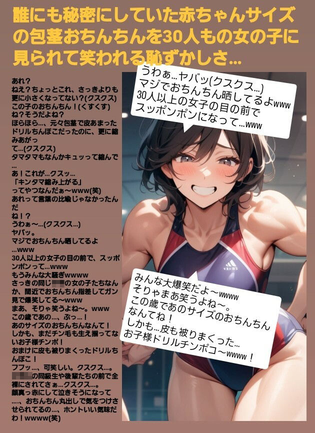 サンプル画像3:M男向けCFNMボイス  恥ずかしい短小包茎いじめ  女子水泳部編【第2話】  大勢の女の子達の前で恥ずかしいお子様チンポを丸出しに…！屈辱の全裸ラジオ体操（涙）！(CFNM女学園) [d_609494]