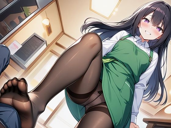 【足コキ特化】駅前カフェの美人で有名な店長はコーヒーを飲むとアルバイトの僕にストッキング足コキしてくる 画像2