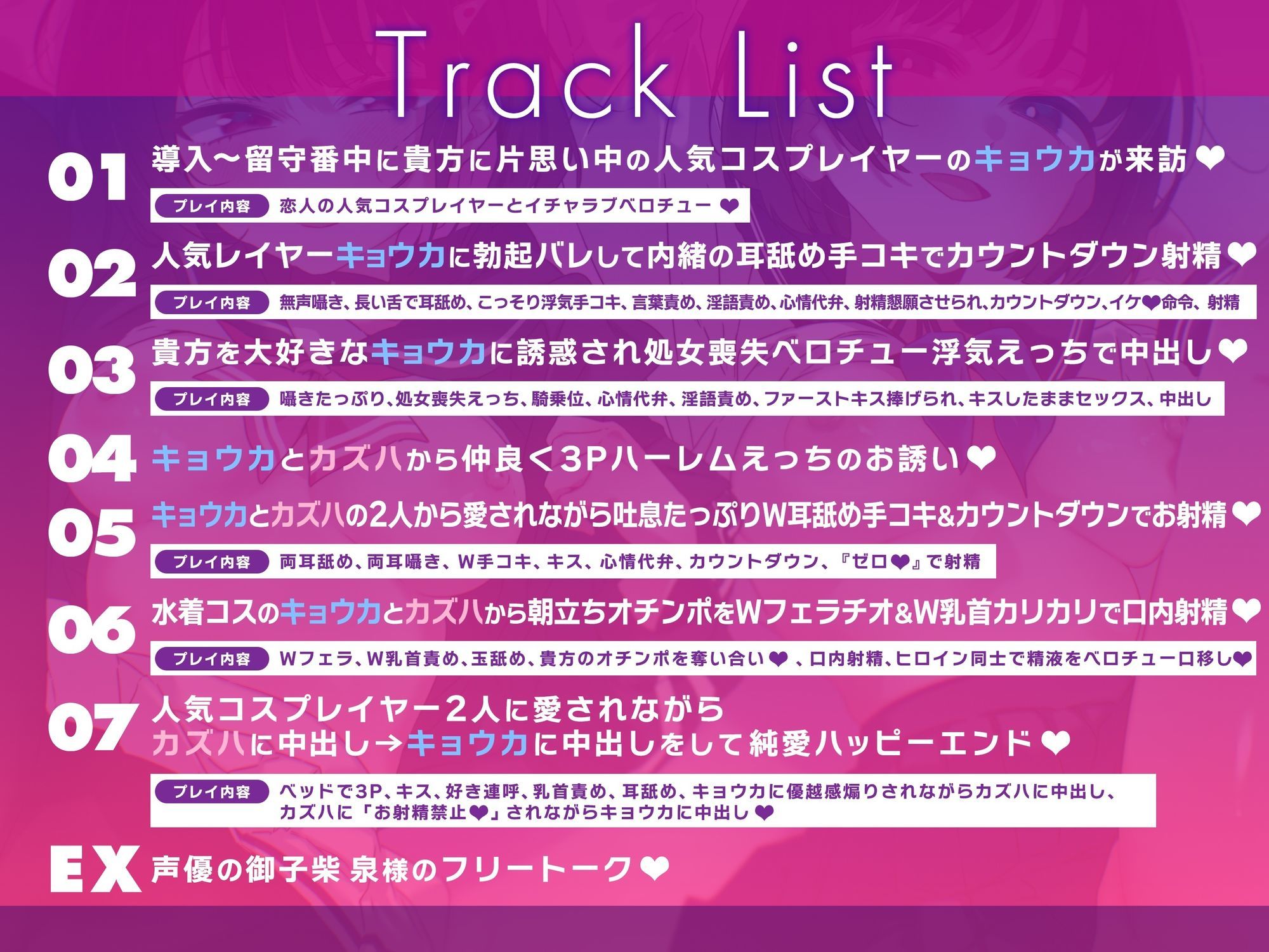 逆転なし&湿度たっぷり♪貴方を大好きな低音ダウナー有名コスプレイヤー×2と誘惑純愛ハーレムえっちでハッピーエンドする音声【左右舐め♪カウントダウン♪】 画像3