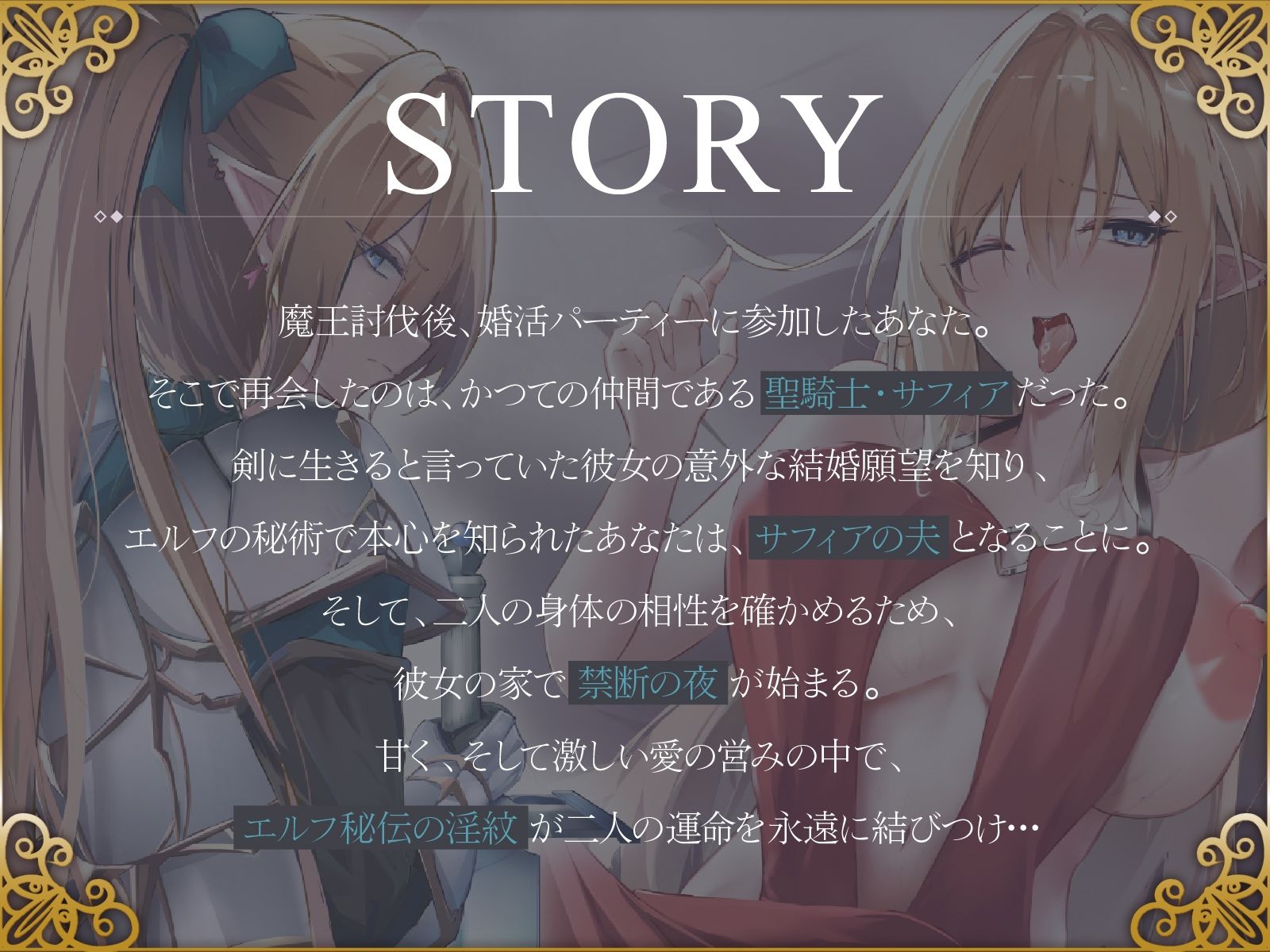 かつて仲間だった金髪エルフ聖騎士は、再会したあなたに種付けされたい(はーと)【KU100収録】 画像1