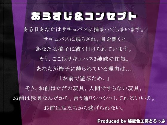 サンプル画像2:3匹のサキュバス姉妹による『マゾ豚射精 危機一髪』ゲーム！ お前はサキュバスの玩具。【オナサポゲーム/マゾワードシコシコゲーム】(秘密色工房どろっぷ) [d_690847]