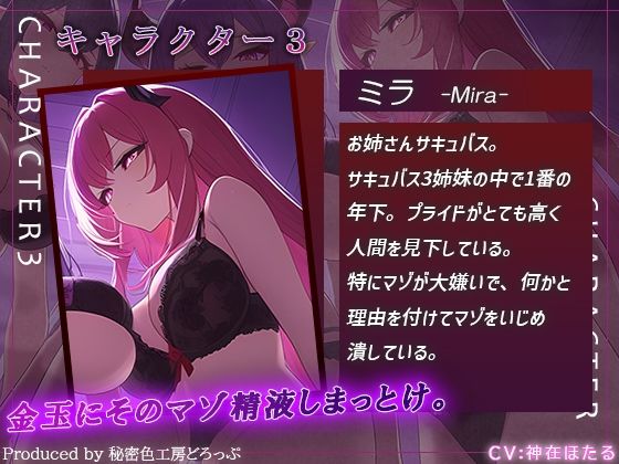 サンプル画像5:3匹のサキュバス姉妹による『マゾ豚射精 危機一髪』ゲーム！ お前はサキュバスの玩具。【オナサポゲーム/マゾワードシコシコゲーム】(秘密色工房どろっぷ) [d_690847]