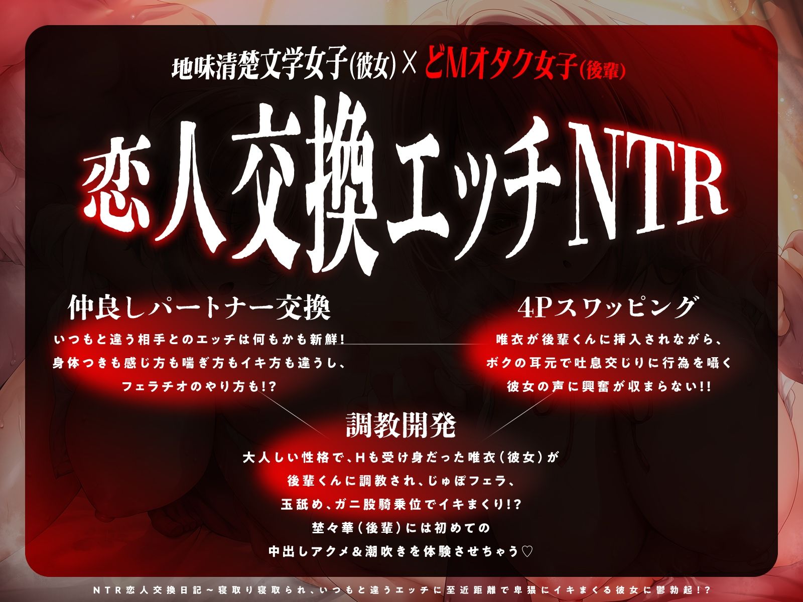 【JKスワップ】NTR恋人交換日記〜寝取り寝取られ、いつもと違うエッチに至近距離で卑猥にイキまくる彼女に鬱勃起！？ 画像1