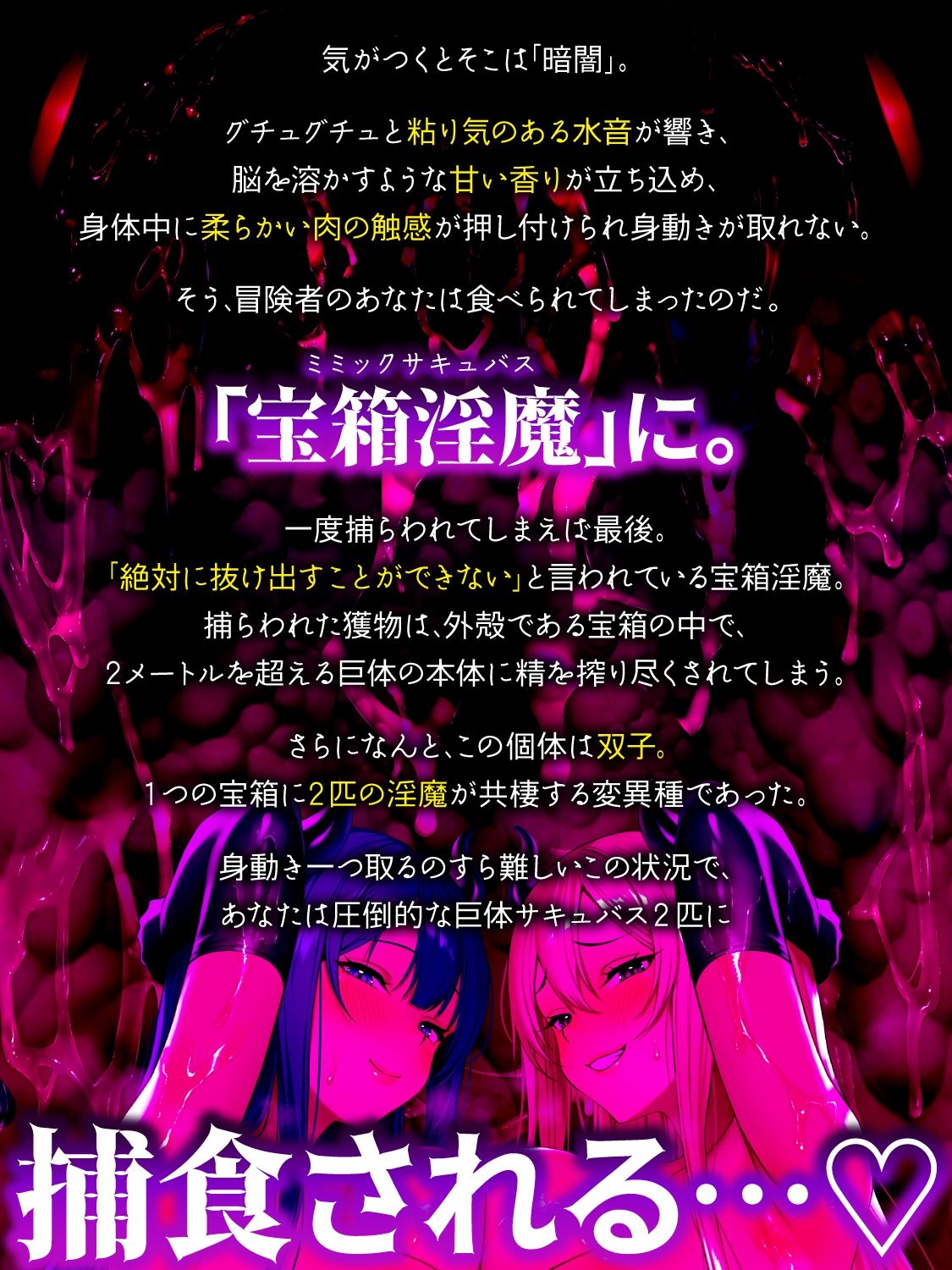 【全編密着3P】【逆レ】宝箱淫魔『双』〜ミミックサキュバス〜貴方はヌルヌルムチムチ巨体双子サキュバスが待ち受けるミミックに閉じ込められた！？（はーと） 画像1