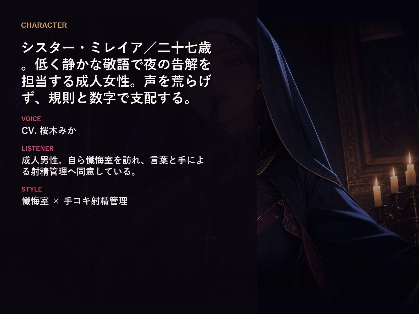 【無表情シスター×手コキ射精管理】「まだ、赦しません」白手袋の審問で四度寸止めされる、赦しの夜 画像1