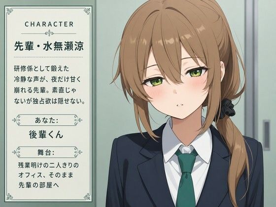 【吐息混じり×淫語囁き】研修係の先輩後輩、残業明けの部屋で離れられません 画像1