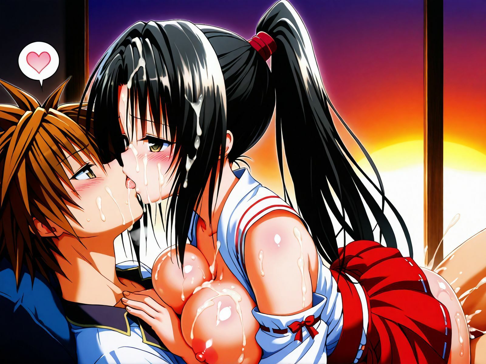 【アクシデン To LOVE】黒髪ポニテロングクーデレ先輩（実はドスケベ）女学生八条凛子ちゃんとバイト先の神社でラブラブ巫女服エッチで中だし大量射精 画像9