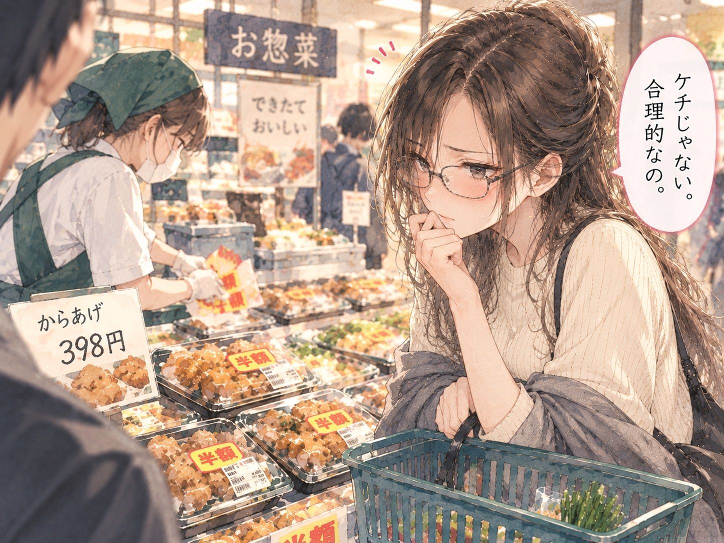 『会社では完璧な女上司が、休日にスーパーで半額シールを待っていたボイス』のサンプル画像 1