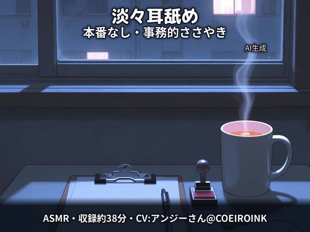 【淡々耳舐め/本番なし】では、右耳から失礼します〜社宅の隣に住む会社の先輩（28歳）が、事務的なささやきのまま耳を舐めてくれる〜【合成音声】 画像1